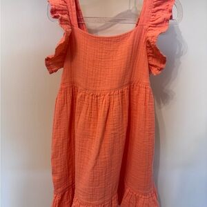 Girls Orange Ruffle Sleeve Sundress